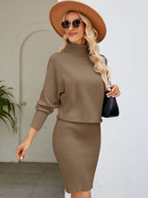 Load image into Gallery viewer, Turtle Neck Long Sleeve Ribbed Sweater Dress
