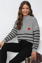 Load image into Gallery viewer, Striped Zip-Up Long Sleeve Ribbed Sweater
