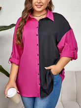 Load image into Gallery viewer, Plus Size Contrast Color Roll-Tap Sleeve Shirt
