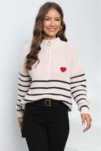 Load image into Gallery viewer, Striped Zip-Up Long Sleeve Ribbed Sweater
