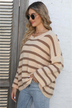 Load image into Gallery viewer, Round Neck Dropped Shoulder Striped Sweater
