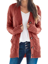 Load image into Gallery viewer, Cable-Knit Buttoned Cardigan with Pockets
