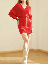 Load image into Gallery viewer, Surplice Neck Dolman Sleeve Sweater Dress
